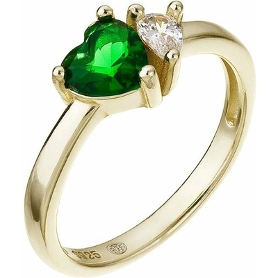 Evolution Group Pozlacený stříbrný prsten zelené srdíčko 15039.3