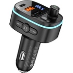 hoco. E62 Bluetooth FM предавател за кола, зарядно устройство, 2 USB+Type-C гнезда v5.0, LED дисплей, ЧЕРНО (E62)