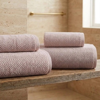 Knitva sada 2 ks ručníků 50 x 100 cm a 2 ks osušek 70 x 140 cm rybí kost starorůžová