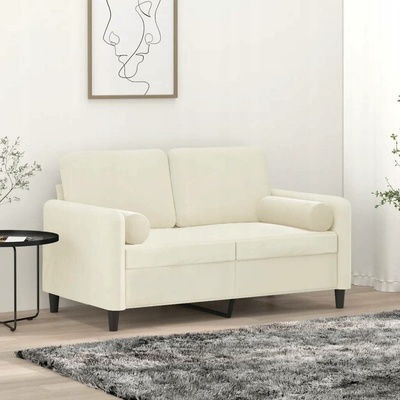 Dvojmístná pohovka s polštáři, krémová, 120 cm, samet