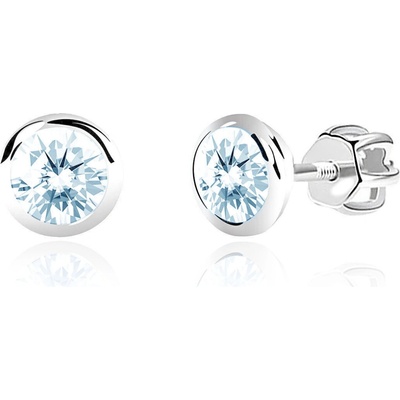 Duppi Dievčenské náušnice okrúhle DU 31302 z bieleho zlata s kamienkami svetlo modrými zapínanie balónik