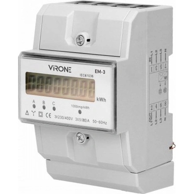 3-fázový indikátor spotřeby elektrické energie, 80A, 3 moduly, DIN TH-35mm
