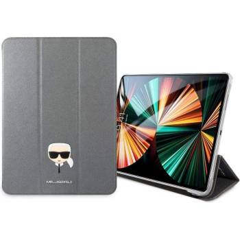 KARL LAGERFELD Saffiano Karl Head Folio Case - дизайнерски кожен кейс с поставка за iPad Pro 11 (2021), iPad Pro 11 (2020), iPad Pro 11 (2018) (сребрист)