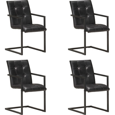 vidaXL Конзолни трапезни столове, 4 бр, черни, естествена кожа (3059816)
