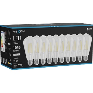 Mexen Vintis 10x LED филаментна крушка E27, ST64, 8W, неутрална - 4000K, 1055 lm, прозрачен (L152-E27-0840-00x10)