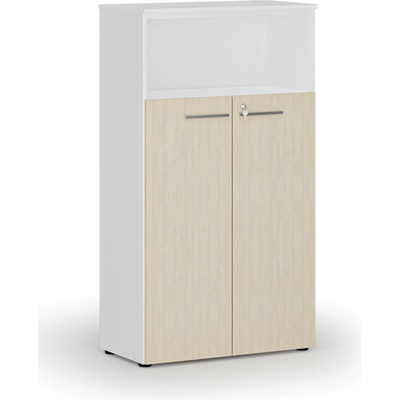 Primo Kombinovaná kancelárska skriňa WHITE, dvere na 3 poschodia, 1434 x 800 x 420 mm, biela/breza