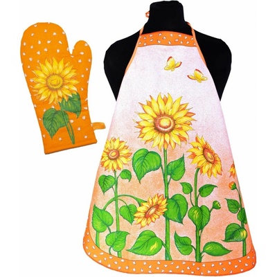 Forbyt Zástěra kuchyňská nebo komplet Slunečnice oranžová dvojkombinace
