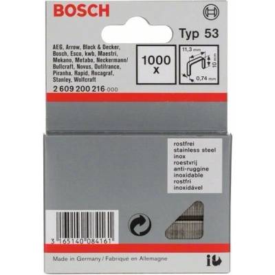 BOSCH Sponky do sponkovačky z tenkého drátu, typ 53, nerezové Typ 53; L = 10 mm (1000 ks) 2609200216