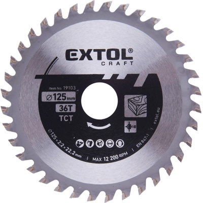 Extol Циркулярен диск, с твърдосплавни върхове, 125x22, 2 mm (диаметър на вала), T36; широчина на диска 2, 2 mm, макс. 10 000 об/мин