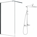 Fluminia Комплект душ кабина Walk-In Mediterraneo Black chrome 100x200 см и душ колона FDesign Anima chrome (foxy100+FD5-ANA-7U-11)