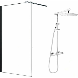 Fluminia Комплект душ кабина Walk-In Mediterraneo Black chrome 100x200 см и душ колона FDesign Anima chrome (foxy100+FD5-ANA-7U-11)