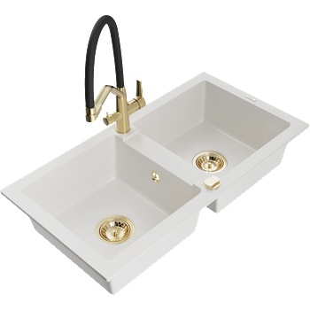 Mexen Mario двоен гранитен мивка с кухненски смесител Duo, бял - 6504-20-671701-57-G (6504-20-671701-57-G)