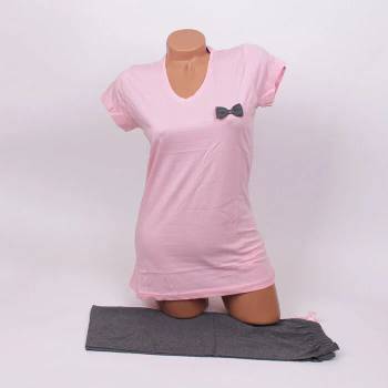 Image 1 of Пижама в тъмносиво и розово декорирана с малка панделка