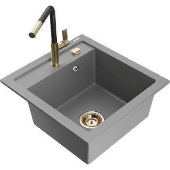 Mexen Vito гранитна мивка с 1 отделение с кухненски смесител Flora, сив - 6503-71-670401-57-G (6503-71-670401-57-G)
