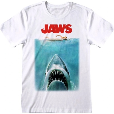 CurePink: pánské tričko Jaws Čelisti: Poster bílé – Zboží Dáma
