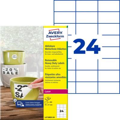 Avery Zweckform L4718REV-20 Odolné snímatelné etikety 70x37mm 480 ks bílá
