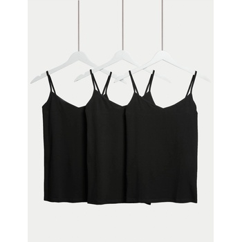Marks & Spencer Тилко на презрамки с висок дял памук, 3 бр. Marks & Spencer черно Marks & Spencer | Cheren | ЖЕНИ | XS