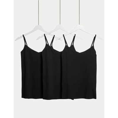 Marks & Spencer Тилко на презрамки с висок дял памук, 3 бр. Marks & Spencer черно Marks & Spencer | Cheren | ЖЕНИ | XS