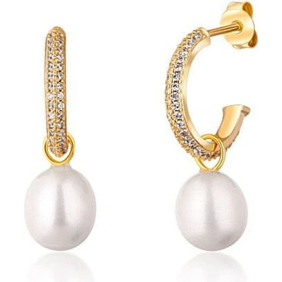 JwL Luxury Pearls nádherné pozlátené náušnice kruhy s pravými perlami JL0771