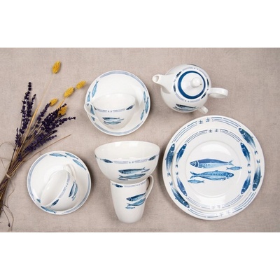 Clayre & Eef Porcelánová miska na polévku s rybou Fish Blue 500 ml