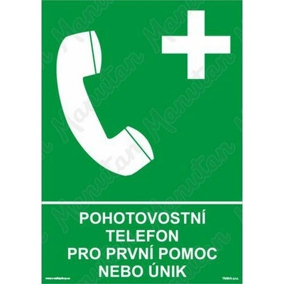 Pohotovostní telefon pro první pomoc nebo únik, samolepka 210 x 297 x 0,1 mm A4