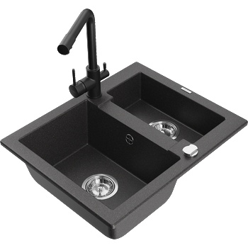 Mexen Carlos гранитна мивка с 1, 5 камери с кухненски смесител Duero, черен с (6518-76-671600-70)