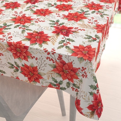 Biante obdélníkový ubrus Leona LN-180 Vánoční růže a cesmíny na bílém 100x140cm