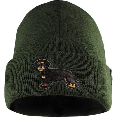 Bontis pletená čepice s výšivkou Jezevčík Olivová