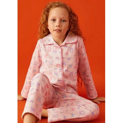 Růžové klasické celo propínací dívčí pyžamo na knoflíky Stylistka pejsků růžová