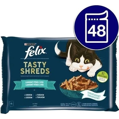 Felix Tasty Shreds kapsičky pre mačky losos, tuniak vo šťave 48x80 g