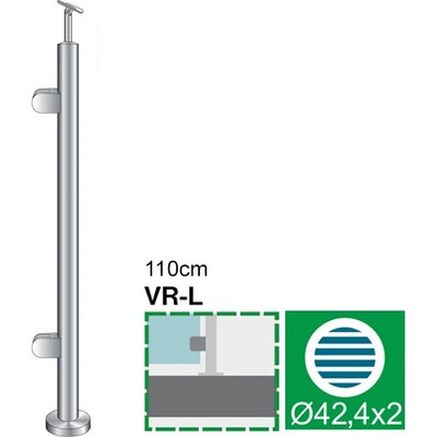neuvedená Stĺpik, vrchné kotvenie - ľavý AISI304, D42,4x2/2x