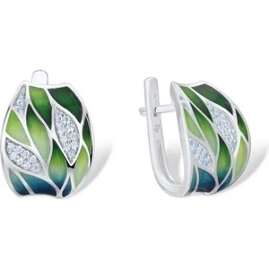 Swan Сребърни обици с ръчно рисувани листа и камъни цирконий PJ303E Swan