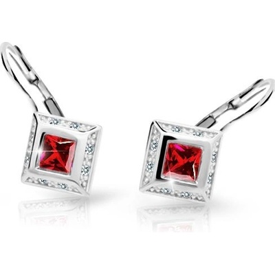 Danfil dětské náušnice C2501 z bílého zlata s kamínky Ruby Dark zapínání klapka