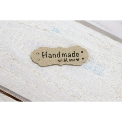 Pro Háčkování Hand Made koženková cedulka se srdíčkem 15x40 mm béžová