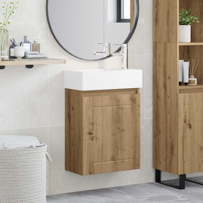 vidaXL Мивка за баня със смесител Дъб артизан 45, 5 x 25, 5 x 84 см (889500)