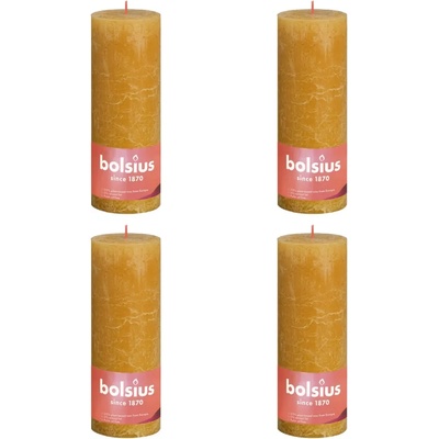 Bolsius Рустик колонни свещи Shine, 4 бр, 190x68 мм, жълта пчелна пита (440840)