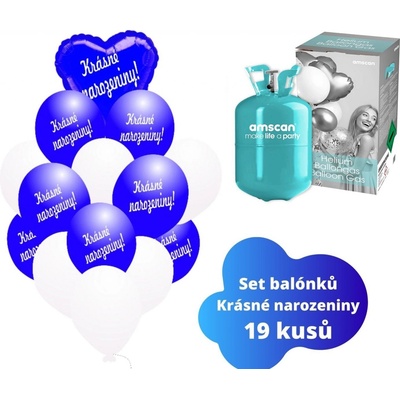 balonky.cz Helium set modré srdíčko + tmavěmodré balónky KRÁSNÉ NAROZENINY