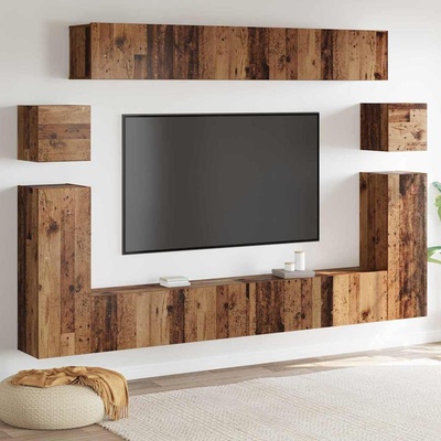 vidaXL ТВ Единици Монтиране на стена 4 pcs Старо дърво Инженерно дърво (3393390)