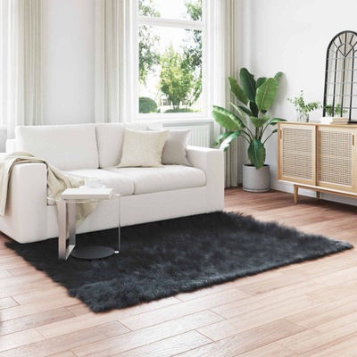 vidaXL Изкуствена овча килим TAFALLA Черно 140 x 200 cm Полиестер (42021571)