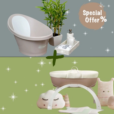 ОФЕРТА: Shnuggle вана + 2 в 1 бебешки кош трансформиращ се в люлка Dreami® Moses в цвят Taupe (SBP-TPE-EUR+DREAMI-TPE+SHN-BST-STRP)