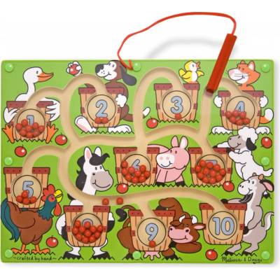 Melissa & Doug - Дървен магнитен лабиринт с цифри - Ферма