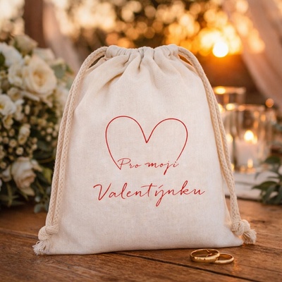 Bavlněný pytlík MOJE VALENTÝNKA Varianta: Se jménem, Velikost pytlíku: 15 X 20 cm – Zbozi.Blesk.cz