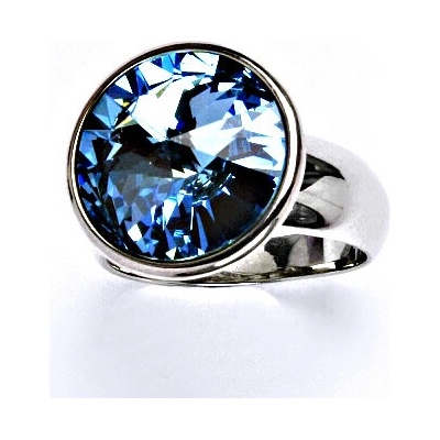Čištín zlatý se Swarovski krystalem akvamarín,prstýnek z bílého zlata T 1372