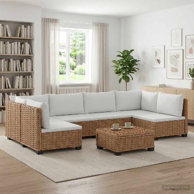 vidaXL 7 бр. Комплект ратанови мебели с възглавници GENDT Натурално (3429868)