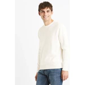 Celio Кремав мъжки основен пуловер с ребра Celio Dexter Celio | Byal | МЪЖЕ | XXL