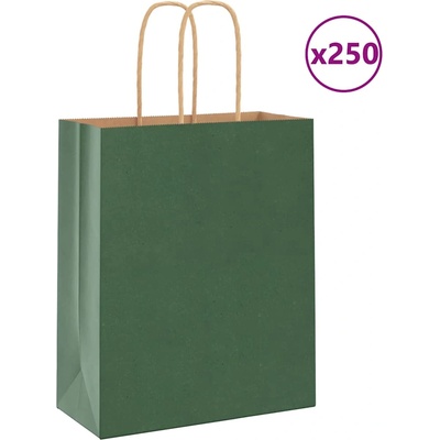 vidaXL Хартиени торбички 250 бр с дръжки зелени 18x8x22 см (4101726)
