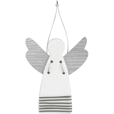 Textilomanie Strieborný porcelánový anjel STRIPES, závesný