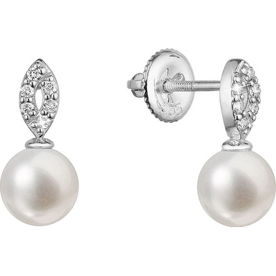 Evolution Group zlaté 14 karátové náušnice bílé zlato s říční perlou a brilianty 81PB00045