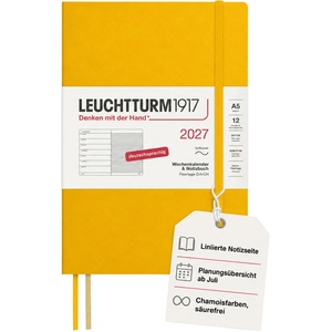 Leuchtturm1917 Weekly Calendar 2027 Medium (A5) with Notebook - German Diary, Sunflower, Softcover, January-December 2027, Weekly Overview on the Left + Notes Page on the Right - 400070 (400070)