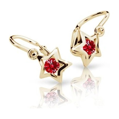 Danfil dětské náušnice hvězdičky C1942 ze žlutého zlata s kamínkem Ruby Dark zapínání brizura